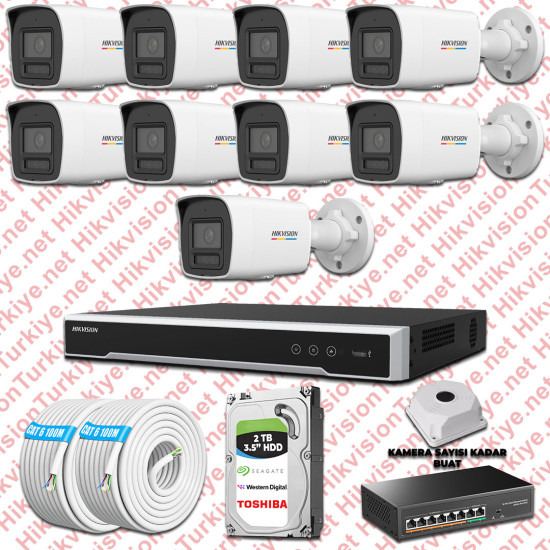 Hikvision 09 İp Güvenlik Kamerası Seti 4mp Colorvu Hibrit